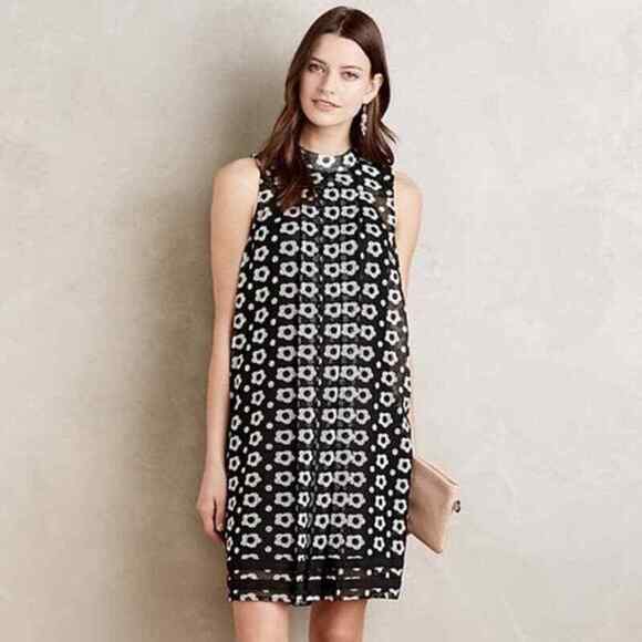Sachin + Babi Black White Floral Print Mock Neck Flossy Mini Dress Size 2 - Picture 1 of 9